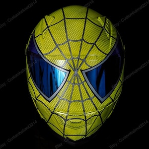 Custom Motorcycle Helmet for Superbike Motorbike Bike Biker Crash Hand Painted Yellow Spiderman MO07