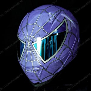 Custom Motorcycle Helmet for Superbike Motorbike Bike Biker Crash Hand Painted Purple Spiderman MO08