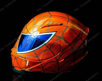 custom spiderman motorcycle helmet Custom Motorcycle Helmet for Superbike Motorbike Bike Biker Crash Hand  Painted Orange Spiderman MO09