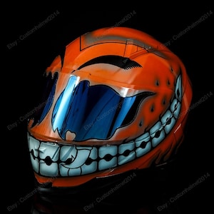 Custom helmet, Custom motorcycle helmet, Superbike helmet, Motorbike Helmet, Bike helmet, Crash Helmet, Hand painted Orange Smiley MO94