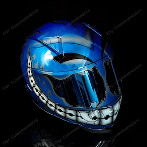 Custom helmet, Custom motorcycle helmet, Superbike helmet, Motorbike Helmet, Bike helmet, Crash Helmet, Hand painted Blue Smiley MO90