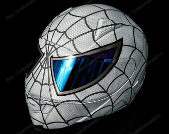 Anpassad hjälm, Anpassad motorcykelhjälm, Superbike-hjälm, Motorcykelhjälm, Bikerhjälm, Kraschhjälm, Handmålad vit Spiderman MO06