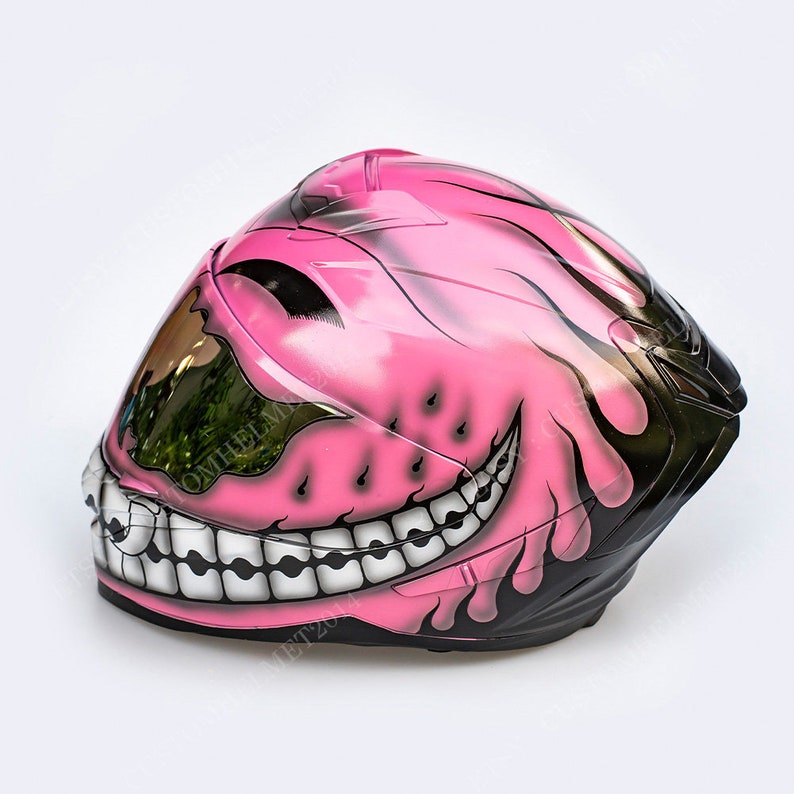 Custom helmet, Custom motorcycle helmet, Superbike helmet, Bike helmet, Carting helmet, Crash Helmet, Airbrush painted Pink Smiley CH01 image 6