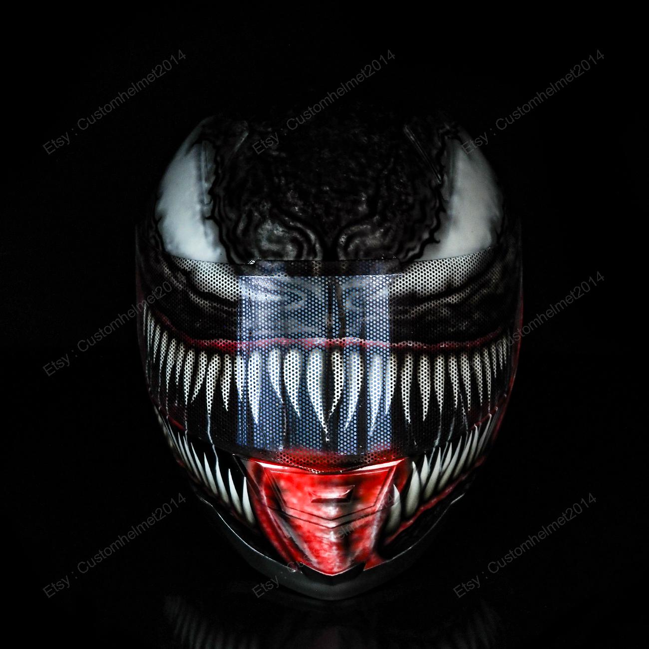 Custom Painted Alien Symbiote Motorcycle Helmet, Venom Inspired Full ...