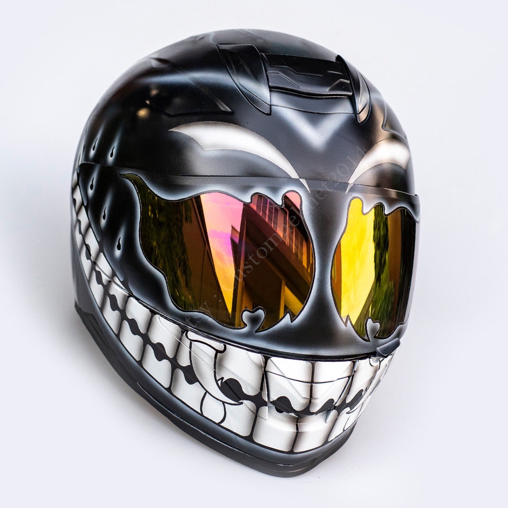 dony custom motorcycle helmets MotuoMr BSDDP Unisex-Adult Full Face Helmet DOT Approved Motorbike Moped Street Bike Racing Crash Helmet with Graphic (Red Venom, Medium) : Automotive Safety Standards FMVSS 218 Custom Motorcycle Helmet with Monster