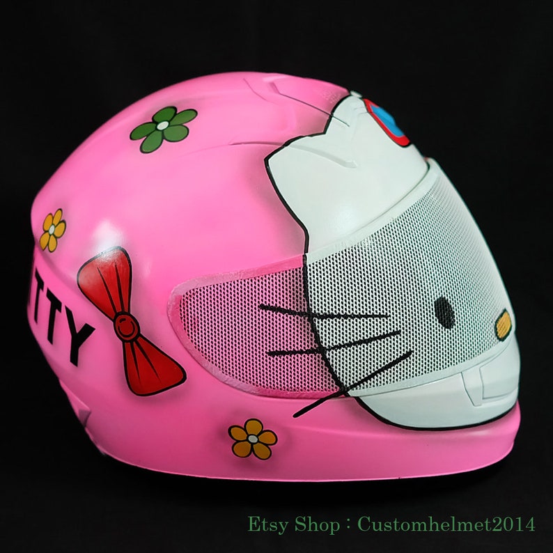 Custom Motorcycle Helmet Painted Pink Cat CH69 | Etsy