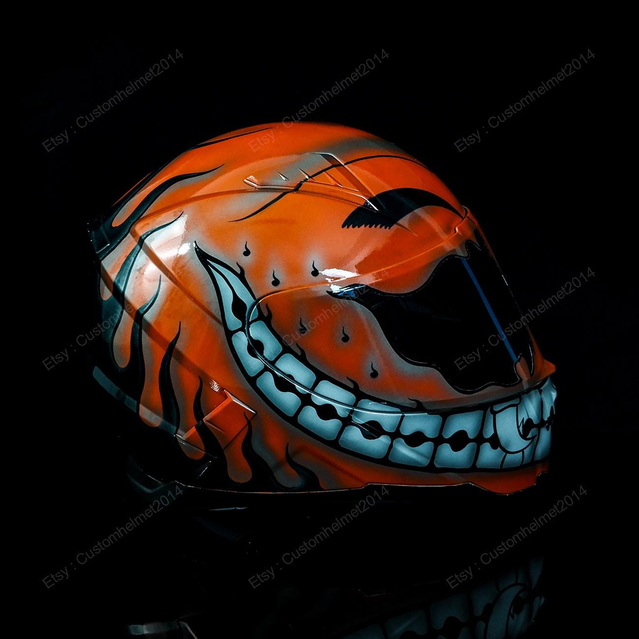 candy orange motorcycle helmet Custom Helmet, Custom Motorcycle Helmet, Superbike Helmet, Motorbike Helmet,  Bike Helmet, Crash Helmet, Hand Painted Orange Smiley MO94
