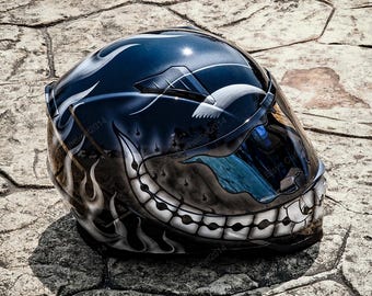 Custom helmet, Custom motorcycle helmet, Superbike helmet, Motorbike Helmet, Bike helmet, Crash Helmet, Hand painted Black Smiley MO95 Custom helmet, Custom motorcycle helmet, Superbike helmet, Motorbike Helmet, Bike helmet, Crash Helmet, Hand painted Black Smiley MO95