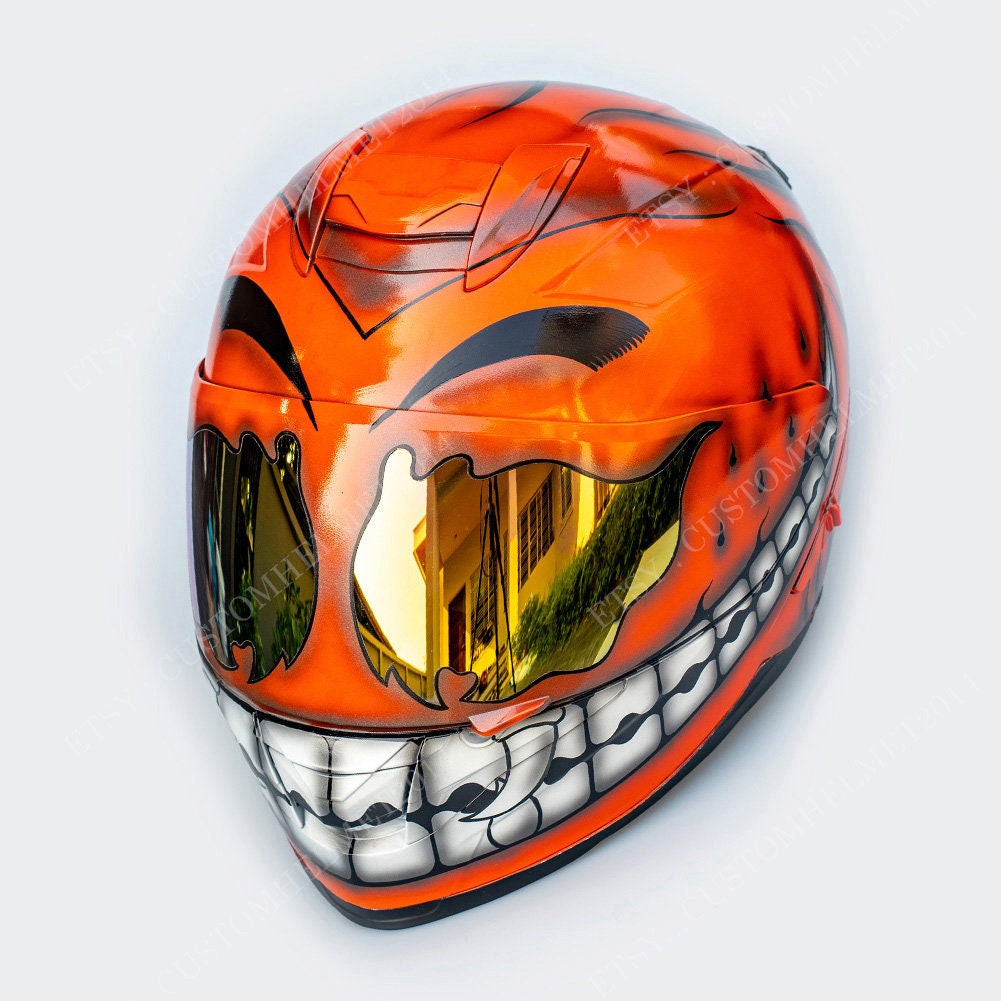 airbrushing motorcycle helmet orange.county ny DOT Custom Motorcycle Helmet for Motorbike Superbike Rider Biker Riding Bike  Orange Smiley CH05