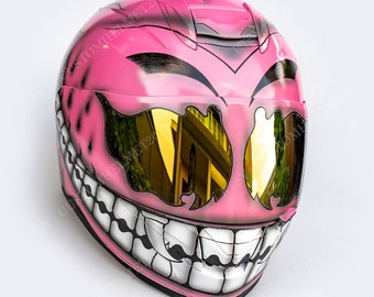 Custom Helm, Motorradhelm, Superbike Helm, Fahrradhelm, Kartuschenhelm, Crash Helm, Airbrush bemalt Pink Smiley CH01