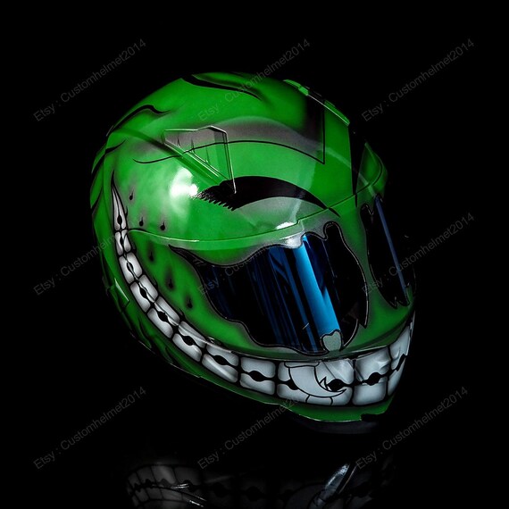 crazy motorcycle helmets for sale Custom Helmet, Custom Motorcycle Helmet, Superbike Helmet, Motorbike Helmet,  Bike Helmet, Crash Helmet, Hand Painted Green Smiley MO96