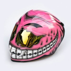 Custom helmet, Custom motorcycle helmet, Superbike helmet, Bike helmet, Carting helmet, Crash Helmet, Airbrush painted Pink Smiley CH01 image 5