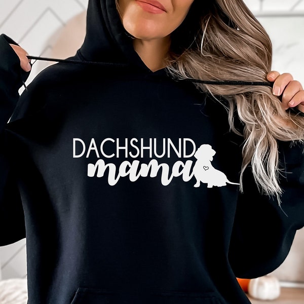 Dachshund Mama Hooded Sweatshirt, Personalized Doxie Mom Hoodie, Weiner Dog Mama Sweatshirt