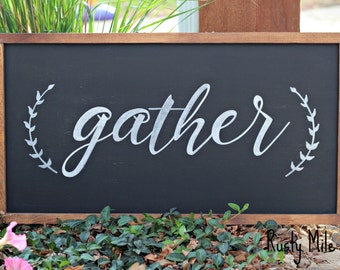 Wooden signs, Gather sign, Dining Room Sign