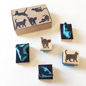 Timbri in gomma a forma di gatto, gatti singoli o set di 5 gatti, silhouette di gatto, intagliati a mano da Cassastamps