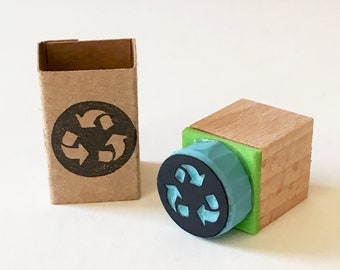 Hand Carved Mini Recycle Symbol Rubber Stamp
