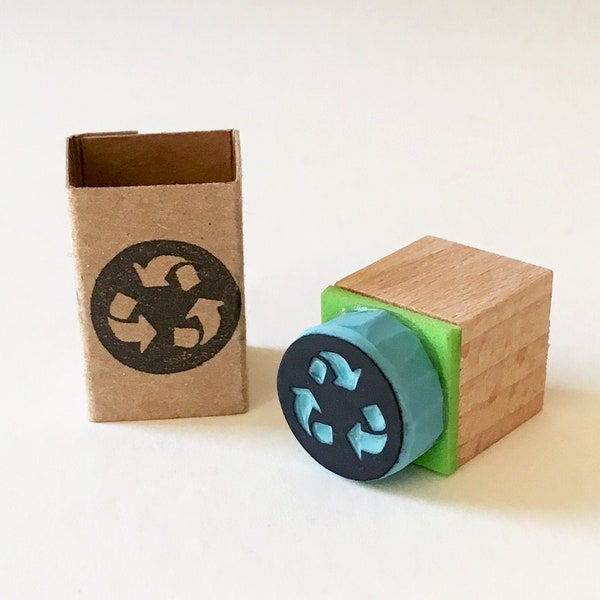 Recycle Symbol Rubber Stamp, Hand Carved Stamp, Recycling Stamp, Mini Recycle Icon Stamp, CassaStamps.