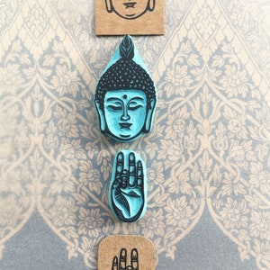Timbro in gomma con testa di Buddha, timbro a mano Shuni Mudra, timbro con simbolo, buddismo, simbolo della pazienza, cassastamps