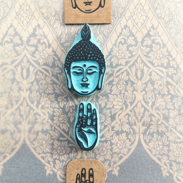 Buddha head rubber stamp, Shuni Mudra hand stamp, symbol stamp, buddhism, Patience symbol, cassastamps