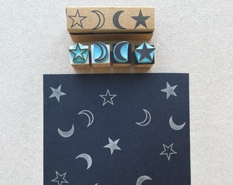 Moon and Star set of 4 rubber stamps / Moon phases set of 5 rubber stamps