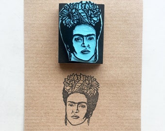 Frida Kahlo rubber stamp, hand carved rubber stamp for journaling stamping