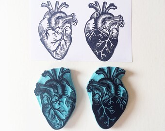 Anatomy Heart rubber stamp, hand carved heart stamps, Human heart, cassastamps