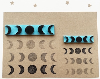 Moon phases rubber stamps, two sizes, hand carved