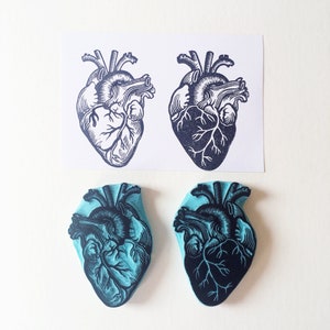 Timbro in gomma Anatomy Heart, timbri a forma di cuore intagliati a mano, cuore umano, cassastamps