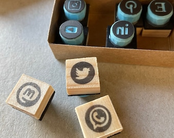 Social media icon rubber stamps, business promoting stamps, personal cards, DIY cards