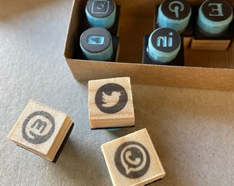 Mini Social Media Icon Rubber Stamps, Business Promotion