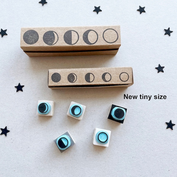 Moon phase rubber stamp set, set of five moons, phases of the moon stamping, lunar phases, cassastamps