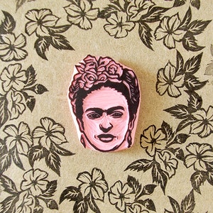 Frida Portrait Stamp, Mexican Decor, Hand Carved Stamp, Frida Kahlo Fan Gift image 1