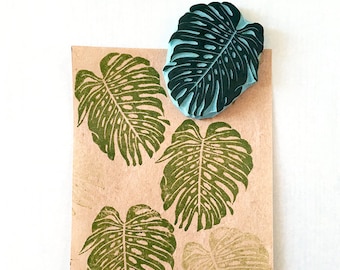 Monstera Leaf,  rubber stamp, tropical leaf, hand carved stamp