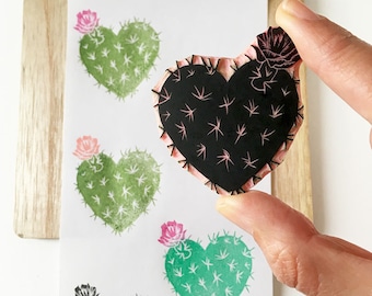 Cactus Heart Rubber Stamp, Hand crafted stamp, Valentine Cactus