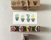 Cactus rubber stamps, set of 5, mini stamps, hand carved, succulent plants, cactus plants, cacti