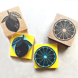 Tampons en caoutchouc citron, sculptés à la main, tampon fruits citriques, été