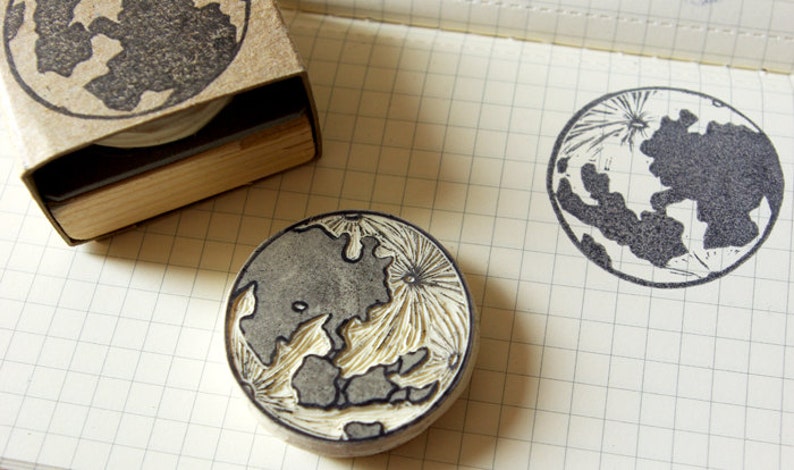 Moon rubber stamp hand carved, dinner invitations, greeting cards, New Year's eve. image 4