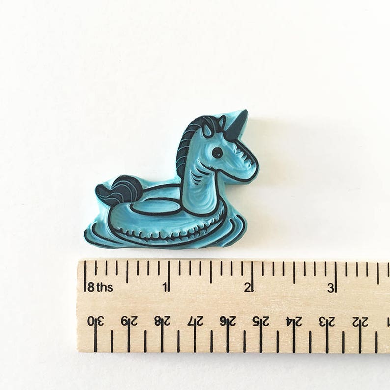 Unicorn pool float, rubber stamp, hand carved stamp, unicorn love image 2