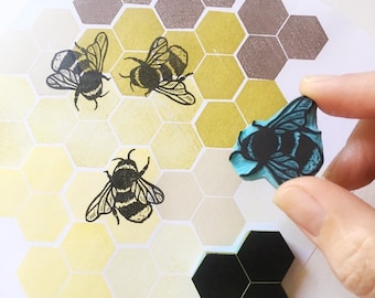 Hand Carved Bee Rubber Stamp, Cassastamps