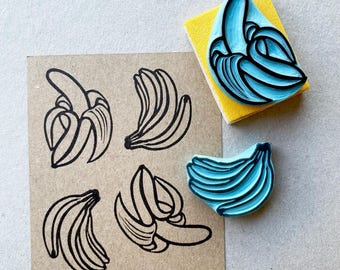 Hand Carved Banana Rubber Stamps, Tropical Stamping
