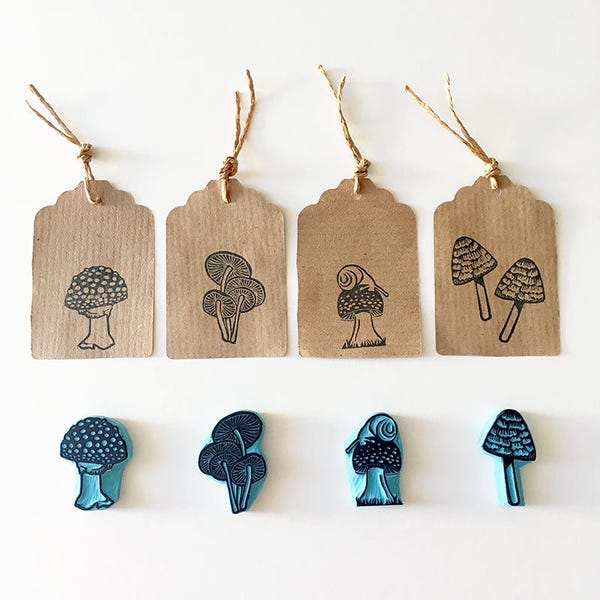 Mushrooms Rubber Stamps, Autumn Decoration, Hand carved stamp, CassaStamps