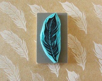 Hand Carved Feather Rubber Stamp, Wedding Invitation Decor