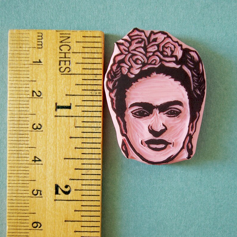 Frida Portrait Stamp, Mexican Decor, Hand Carved Stamp, Frida Kahlo Fan Gift image 4