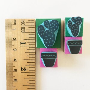 Cactus rubber stamps, set of 5, mini stamps, hand carved, succulent plants, cactus plants, cacti image 5