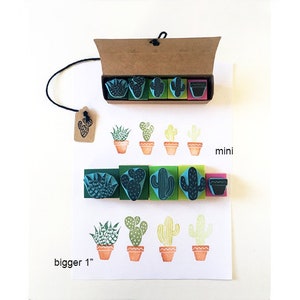 Cactus rubber stamps, set of 5, mini stamps, hand carved, succulent plants, cactus plants, cacti image 4