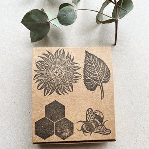 Sunflower and bee rubber stamp gift set. Hand carved rubber stamp Spring gift set image 2