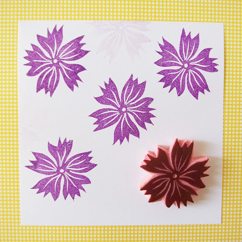 DIY hand carved spring stamp flower decor Rubber stamp of a wild flower