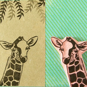 Giraffe stamp, rubber stamp, hand carved stamp, charity item, African giraffe, wild animal, DSWT, kiko giraffe image 1