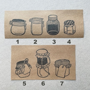 Glass jar container stamps,  hand carved jar stamps