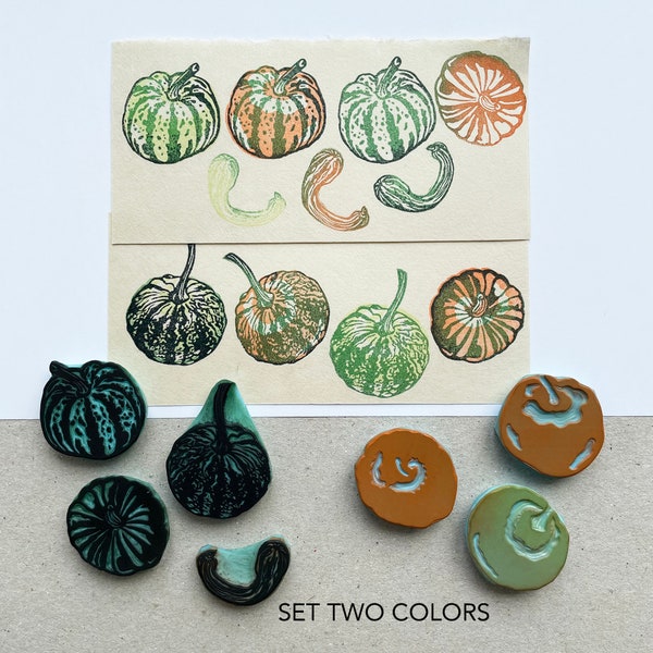 Pumpkin rubber stamps, Autumn stamping, two color rubber stamps